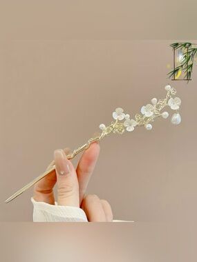 Gold Floral Pearl Hair Stick for Women